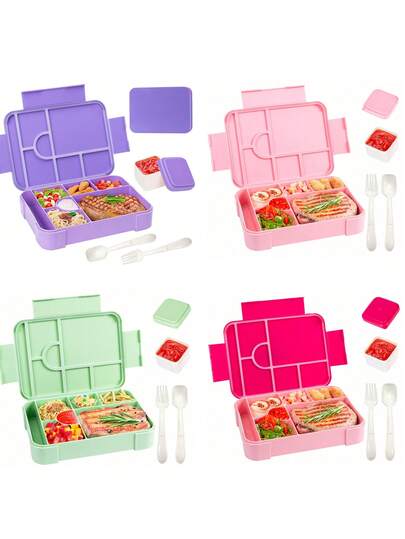 1 Stück tragbare Lunchbox mit großer Kapazität, auslaufsichere Fächerbento-Box mit Gabel & Löffel, wiederverwendbarer Salatbehälter, einfach zu reinigen - ideal für Büro, Outdoor-Reisen, Rückkehr zur Schule
