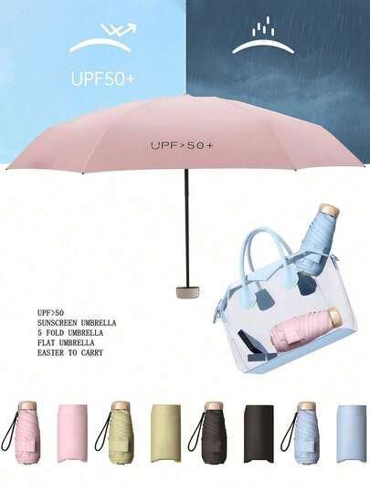 1pc Compact Foldable Umbrella, Women's UV Protection Sunshade Umbrella UPF50+