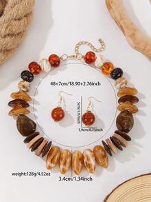 1 Set Handmade Exaggerated Artificial Stone Necklace And Earrings Jewelry Set, Suitable For Women To Wear On Beach Vacation, Parties, And Gatherings - Multicolor - View 6