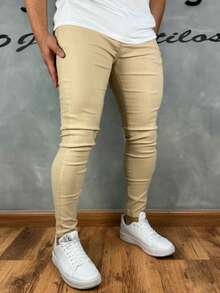 Black Tailored Trousers, Plain, Traditional Style, 4% Lycra - 香檳色 - 查看 8