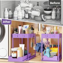 Euuztu Under Sink Organizer 2 Pack, Sink Pull-Out Sliding Storage Cabinet, 2-Tier Under Shelf Organizer Kitchen Bathroom, Purple - 紫色 - 查看 3