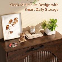 Farmhouse Shoe Cabinet Storage For Entryway, Slim Shoe Rack Cabinet With Flip Drawers, Narrow Shoe Organizer Cabinet With Stylish Round Panel, Metal Leg And Handle - Walnut - View 6