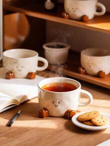 DearDali 1个可爱脚印笑脸陶瓷咖啡杯,卡通设计,适合居家、办公、盛装拿铁、摩卡、热巧克力、咖啡、茶、牛奶,也适合聚会、派对等场合,是有趣的生日/节日礼物。 - 彩色 - 查看 7