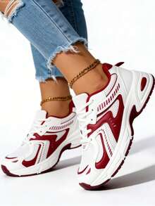 Women's Chunky Sneakers White Mesh Breathable Casual Shoes Retro Dad Shoes - 紅色 - 查看 1