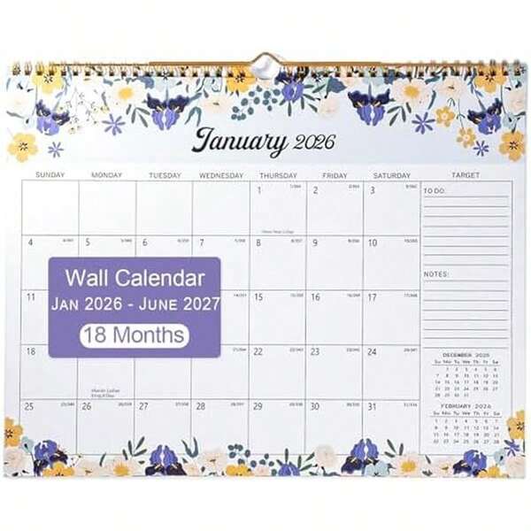 2026 Wall Calendar Flowers, Calendar 2026-2027, 18 Month, January 2026 To June 2027, Spiral Bound Hanging Calendars, 14.5" X 11.5" Large Print, Floral