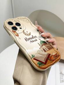 1pc Ramadan Festival Building & Book Pattern 2D Traditional Culture White Print Thick Anti-Drop Phone Protective Case, Suitable For Self-Use Or Ramadan/Valentine's Day Gift, Compatible With IPhone11/12/13/14/15 Pro Max, Galaxy A04/A05/A13/A14/A15/A24/A25/A35/A54/A55/S23/S24 - Multicolor - View 3