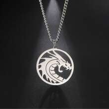 极简主义不锈钢镂空龙形吊坠项链（男女通用/配饰/低过敏性） - 銀色 - 查看 1