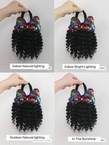 8 Inch Kids Wig Ponytail Curler Set, 1 Piece Hair Accessories For Girls - Natural Black - View 9