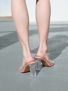CHICVUE 女士透明水晶粗跟时尚高端时尚粗跟高跟鞋，夏季 - 杏色 - 查看 3