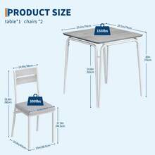 Conjunto de comedor de 3 piezas con mesa cuadrada, 2 sillas tapizadas y estructura metálica robusta, diseño vintage, ideal para cocinas pequeñas, apartamentos y desayunadores. - Gris Claro - Ver 8