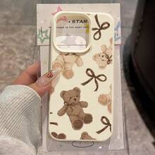 1pc TPU Vintage Soft Teddy Bear Full-Screen Pattern Phone Case Compatible With IPhone 17 Pro Max/17/16 Pro Max/15/13/12/11, S20 FE/A15/S24/A55, Redmi Note 11/12/13 Pro, Shock-Proof Soft Protective Cover - White - View 1
