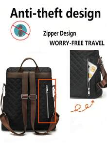 Diamond Quilted Backpack | Interpret The Aesthetics Of Commuting All Day Long Leather Trim * Double Side Bag System A Set Of Equipment To Unlock Absolute Visual Sovereignty Of Daily, Travel, Travel Double Standard Top Handle Adjustable Wide And Thick Shoulder Strap - Multicolor - View 6