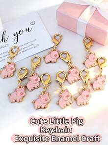 6个迷你粉色小猪钥匙扣，可爱甜美的小猪挂件，礼物吊坠，男女通用钥匙扣，情人节礼物，粉色情人节配饰，送给她的可爱小礼物 - 彩色 - 查看 3