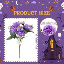 8 Bundles Artificial Peonies Flowers Fake Silk Peony Bouquet Faux Peonies Flowers Bulk For Decoration Vase Floral Arrangements Wedding Party Table (Black,Purple) - 黑色 - 查看 3