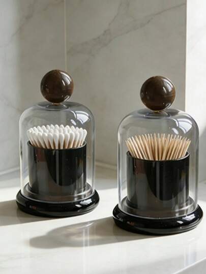 Hộp đựng tăm bông và tăm xỉa răng (2 chiếc), hộp đựng bằng acrylic trong suốt chống bụi, hộp đựng trang trí phong cách tối giản Bắc Âu, thích hợp cho phòng tắm và bàn trang điểm, hộp đựng đồ trang điểm hàng ngày thời trang cho nữ, vật trang trí hoàn hảo.