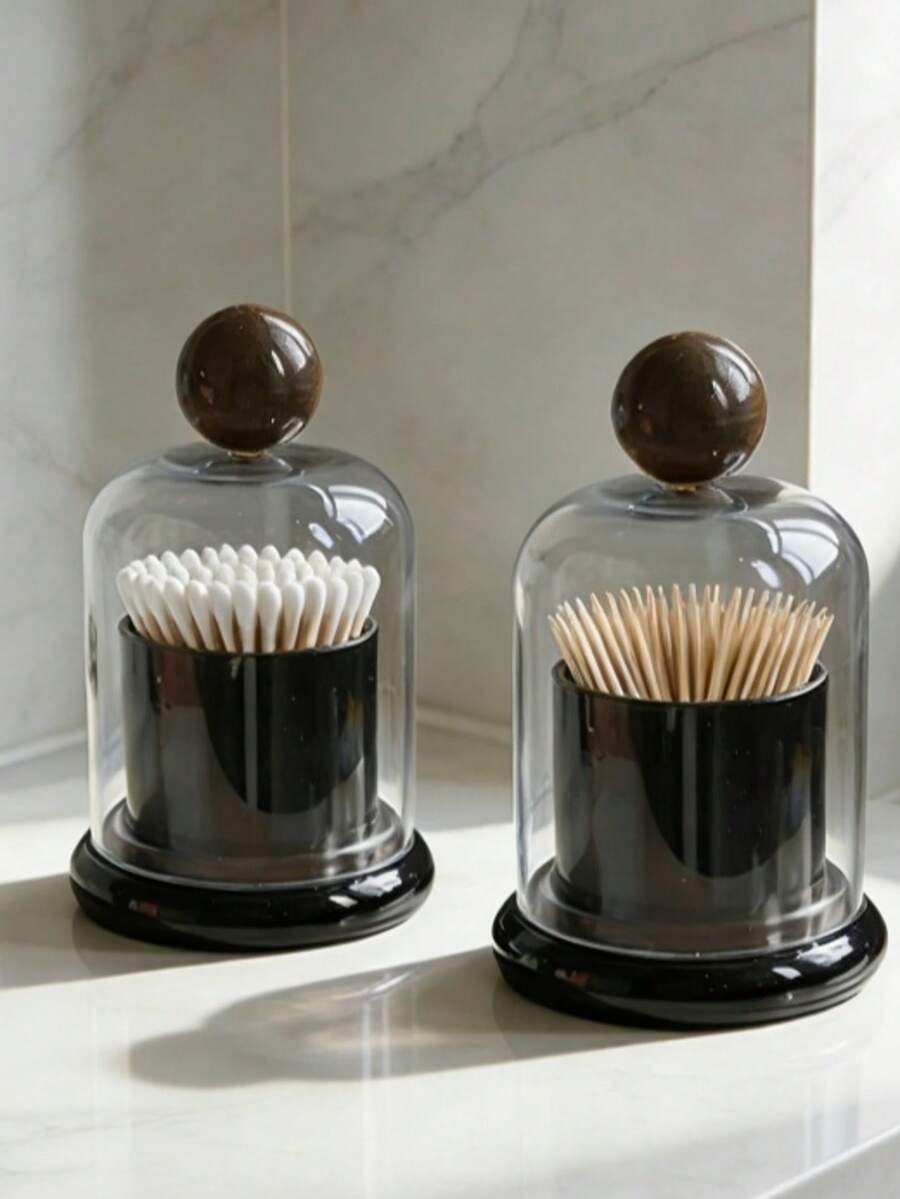 2pcs Cotton Swab & Toothpick Storage Box, Transparent Acrylic Dust-Proof Organizer, Nordic Minimalist Style Decorative Storage Container, Suitable For Bathroom And Vanity, Fashionable Women's Daily Makeup Storage, Perfect Decorative Piece