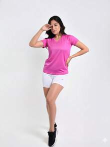 Women's Gym Set: Dry Fit T-Shirt + Sports Fitness Shorts | Ideal Set For The Gym And Everyday Wear | Women's Fitness Kit – Dry Fit T-Shirt + Shorts - Quần short hồng + trắng - Xem 2