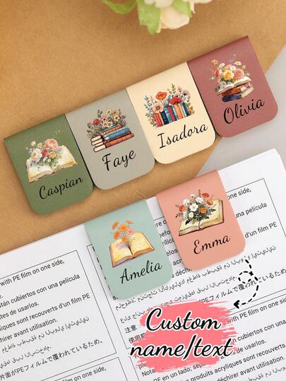 Customized Leather Floral Magnetic Bookmarks, Personalized Name Keychains, Customized Leather Floral Magnetic Bookmarks, Personalized Name Bookmarks, Valentine's Day Gift, Birthday Gift, Anniversary Gift, Couple Gift, Home Decor, Collectibles, Reusable, Cute, High Quality, Birthday Gift