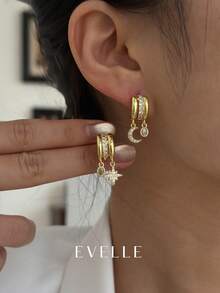 1 Pair 18K Gold Plated Elegant & Cute Copper Earrings, Suitable For Daily Wear And Gatherings - Gold - View 5