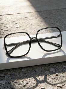 1pc/2pcs Retro Men's Fashion Large Frame Clear Lens Glasses, Square Frame Eyeglasses, Eyewear - Clear - View 3