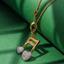 1件简约优雅字母水钻心形吊坠项链，适合女性日常佩戴，情人节礼物 - 愛心音符吊墜項鍊 - 查看 4