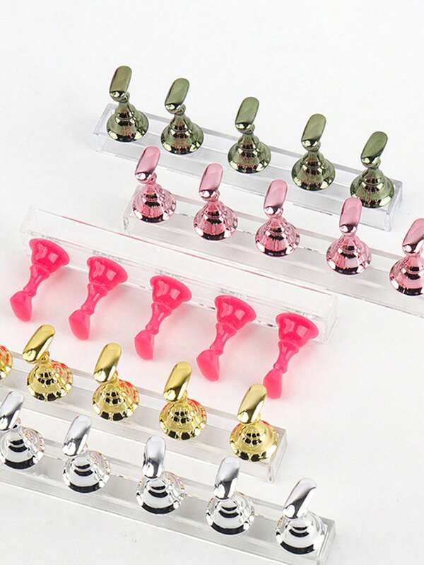 7pcs Y2K Acrylic Nail Art Display Stand, Nail Art Practice Holder, Magnetic Nail Art Practice Rack, DIY Nail Art Stand, Suitable For False Nails And Nail Art Tools Salon Use