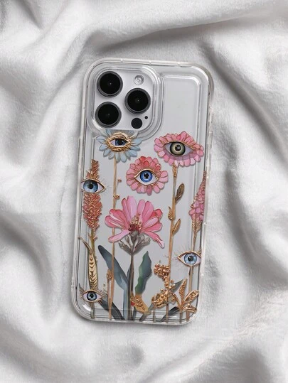 Floral Flower Creepy Eyes Print Clear Case Compatible With IPhone 13/11/17/17pro/16/14/15/15pro/15 Plus/15 Promax/7plus/8plus/X/Xs Max/Xr/11pro/12pro/13pro/14pro/12mini/13mini/11promax/12promax/13promax/14promax/14plus/17pro Max/17Air/6/6s Plus/7/8/16Pro/16plus/16promax/Se2/17promax&Compatible With Samsung Galaxy/A54/A14/A12/A13/A15/A32/A33/A24/A52S/S20/S21/S22/S23/S24/S23Plus/S24ultra/S25/A15/A33/A23