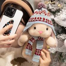 复活节兔子毛绒玩偶，卡通雪花围巾兔子填充动物玩偶，儿童睡眠陪伴玩偶，女孩礼物，家居客厅卧室床上用品柔软毛绒枕头陪伴玩偶 - 雪花兔 - 查看 3