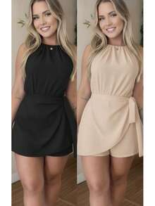 Women's Summer Fashion Jumpsuit Set - Duna - Bộ áo liền quần 2 mảnh - Màu đen và be - Xem 2