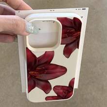 1pc TPU Material Elegant Red Lily Pattern Phone Case Compatible With IPhone 17 Pro Max/17/16 Pro Max/15/13/12/11, S20 FE/A15/S24/A55, Compatible With Redmi Note 11/Note 12/Note 13 Pro, Full Coverage Anti-Drop Soft Protective Phone Cover - White - View 3