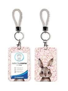 1pc ABS Floral Rabbit Pattern Fashion Personalized Cartoon Pull-Push Card Holder Keychain Bag Pendant, Student Wristband Card Holder, Ladies Wristband Card Holder, ID Bus Protection Case, Student Campus Card Protection Case - Rectangle - View 4