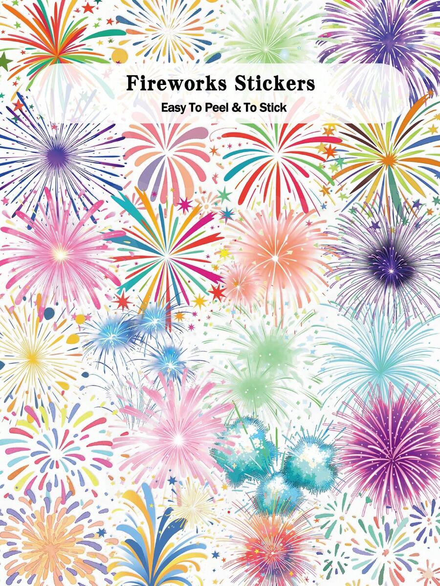50pcs Fireworks Stickers For Diary Case Laptop Storage Cabinet Scrapbook Room Desktop Decor DIY Clear Stickers - Fireworks - View 1