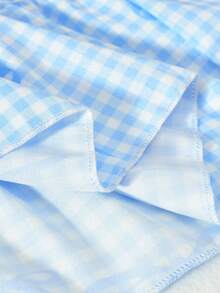 Vihyde Tween Girl Plaid Bow Print Puff Sleeve Vacation Style Dress - Baby Blue - View 10