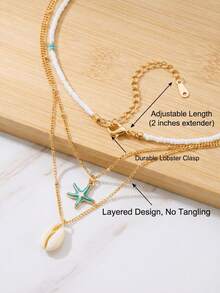 1件夏季度假时尚海洋沙滩风可叠戴编织串珠海星吊坠项链，绝佳礼物之选 - 彩色 - 查看 5