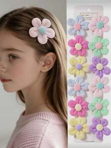 10pcs/Set Girls Multicolor Artificial Flower Hair Clips, Beach Travel Holiday Photo Flower Decor DIY Hair Accessories Bangs Clips (No Card, Random Color) - Multicolor - View 1