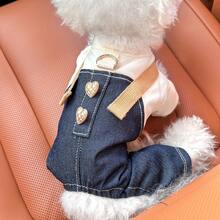 1件宠物服装，狗狗四脚套装，韩式/欧式朋克风背带裤 - 米色 - 米色 - 查看 11