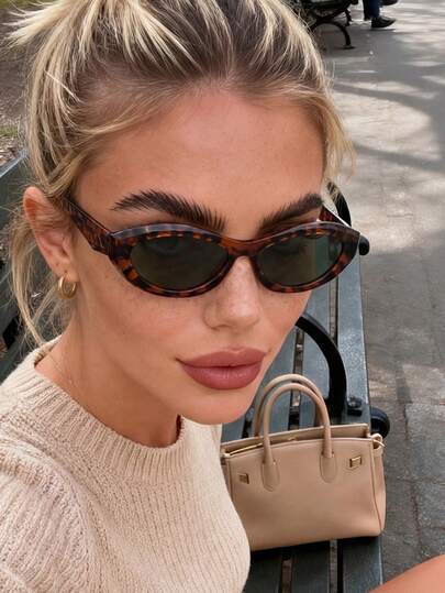 1 Pair Unisex Oval Plastic Frame Bohemian Style Fashion Glasses, Suitable For Summer Beach Vacation Travel