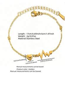 情侣饰品 时尚浪漫心跳手链，心形心跳手链，不易褪色，适合女性日常佩戴，是节日送给女友、朋友和情侣的完美礼物 - 金黃色 - 查看 2