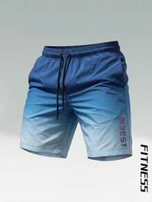 Pantalones cortos de verano casuales para hombre, pantalones cortos bermudas minimalistas de color contrastante, a juego en pareja - Azul - Ver 2