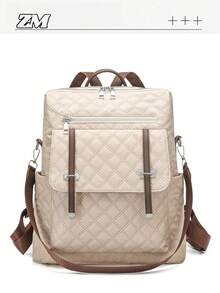 Diamond Quilted Backpack | Interpret The Aesthetics Of Commuting All Day Long Leather Trim * Double Side Bag System A Set Of Equipment To Unlock Absolute Visual Sovereignty Of Daily, Travel, Travel Double Standard Top Handle Adjustable Wide And Thick Shoulder Strap - Multicolor - View 12
