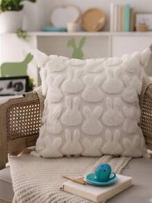 Capa de Almofada Coelho da Páscoa, Capa de Almofada Decorativa de Coelho em Jacquard de Falso Pelo Macio para Quarto, Sofá, Decoração Doméstica de Feriado - Bege - Visão 4