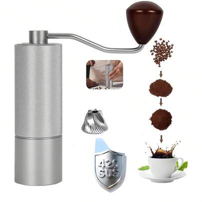 Coffee Moedor De Café Inox Com Manivela Manual Cafeteira Grãos Cor Preto prata.Moedor de café manual com lâminas de aço inoxidável, moedor de café portátil para expresso, ideal para viagens, camping e escritório (prateado)