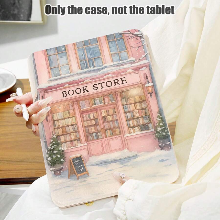 1pc PU Leather Case With Bookshelf Pattern, Pen Slot, 720° Rotating Stand, Auto Sleep/Wake Function, Compatible With Honor/Apple/HONOR/ Etc., Suitable For Back To School, Valentine's Day - Multicolor - View 1