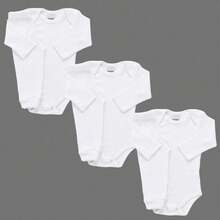 6-Piece Baby Set: Long-Sleeved Bodysuit + Plain Pants, Ribbed Knit Set, Infant Footed Pajamas, Sizes Newborn, Small, Medium, Large. - 白色 - 查看 2