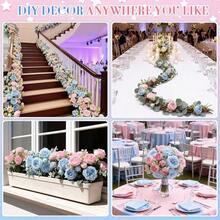 16 Bundles Artificial Peonies Flowers Fake Silk Peony Bouquet Faux Peonies Flowers Bulk For Decoration Vase Floral Arrangements Wedding Party Table (Light Pink,Light Blue) - LightPink - 查看 8