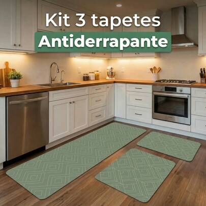 Kit de 3 Tapetes para Cozinha Antiderrapante Emborrachado Decorativo Decoração para Casa/Cozinha Trama Terracota