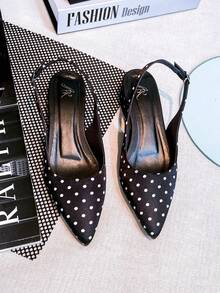Slingback Open-Toe Pump With A Heel Below 3cm. - Plain Polka Dots - View 1