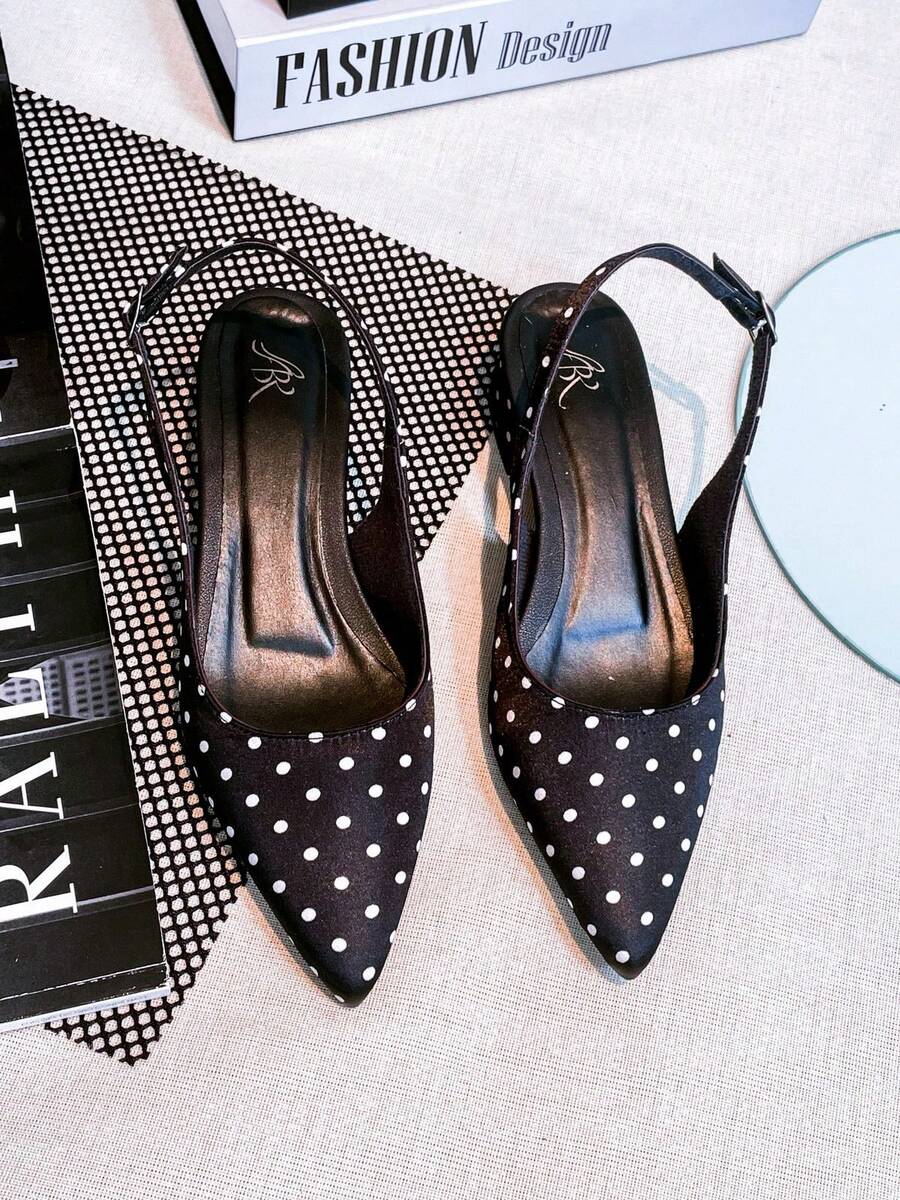 Slingback Open-Toe Pump With A Heel Below 3cm. - Plain Polka Dots - View 1