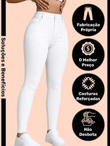Women's Skinny Jeans, Fitted Style, High Waist, Butt-Lifting, Slim Fit, Casual And Sophisticated Look, White - 白色 - 查看 2