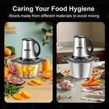 SPZTJK Food Processor With 2 Bowls For Home And Kitchen Use, 2L Electric Food Chopper Meat Grinder For Meat/Vegetable/Fruits/Nuts With 2 Sets Bi-Level Blade, Meat Grinder, Electric Dough Mixer - Bạc - Xem 2